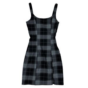 H&M Divided Black Gray Plaid Tank Dress Thick Straps Side Zip Stretch Slit XXS
